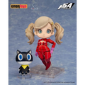 Röd och svart chibi-figur av blond Takamaki An i röd overall med lila handskar bredvid svart kattlik följeslagare från Eromanga Sensei Faidoll Vol 3