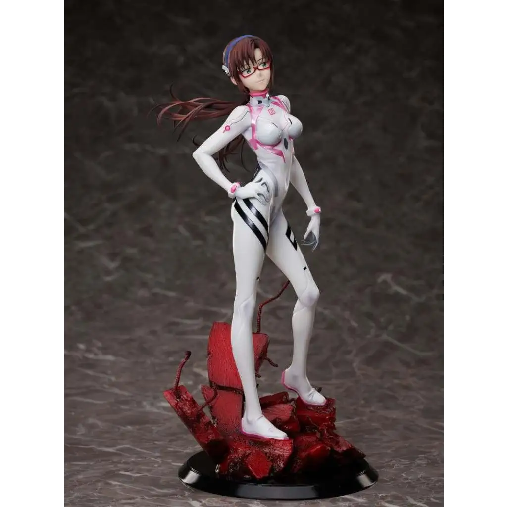 Evangelion 3.0+1.0 Mari Last Mission-figur med vit och rosa pilot, svarta accenter på röd, krossad bas