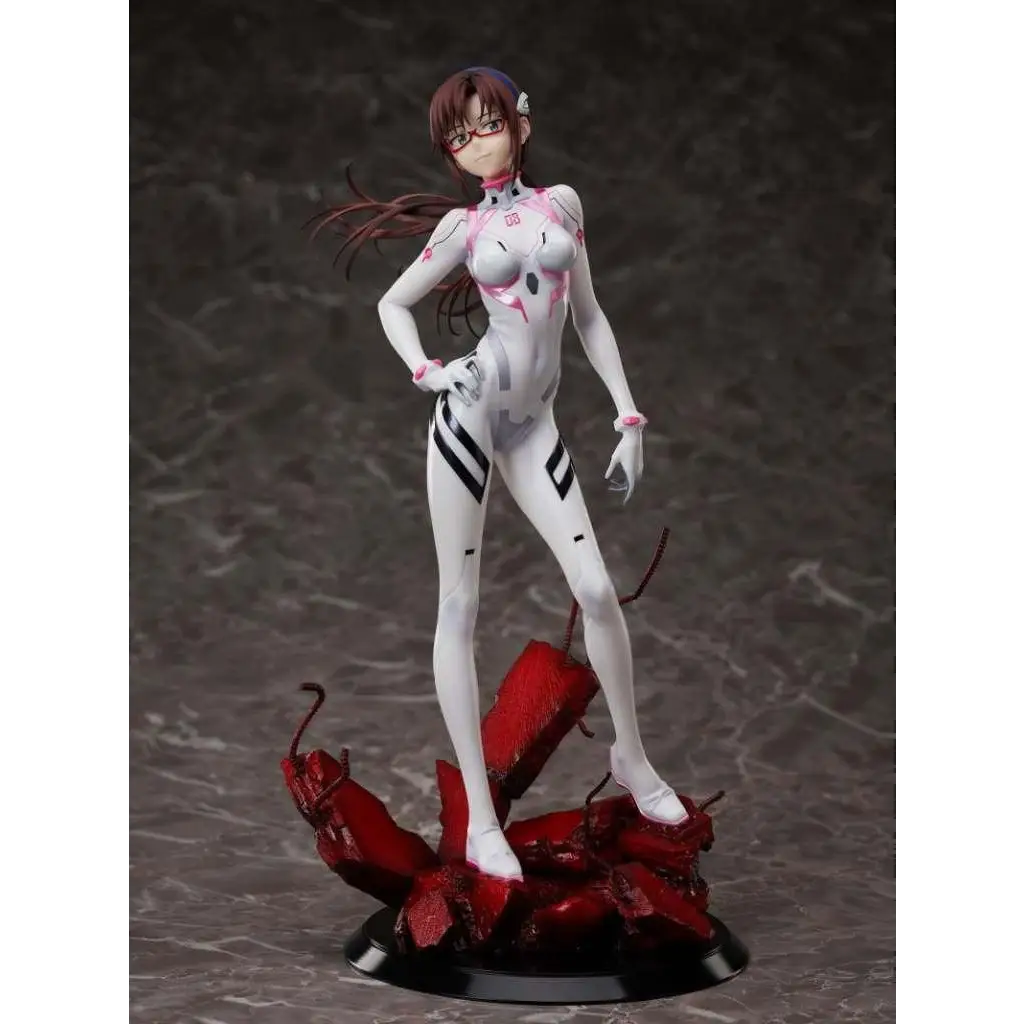 Evangelion 3.0+1.0 Mari figur med vit, rosa och svart design på röd, trasig bas