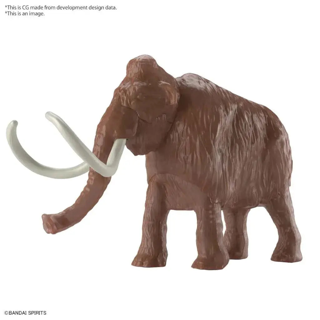 Brun plastmammut-figur med texturerad päls och framträdande vita böjda betar i Exploring Lab Nature Mammoth