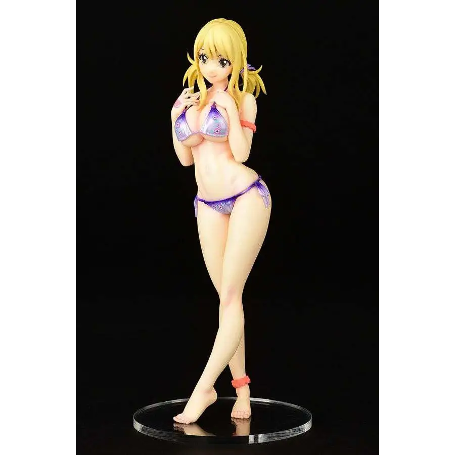 Detaljerad anime-figur av Lucy Heartfilia i lila och silver svart simdräkt, 1/6 PVC-staty