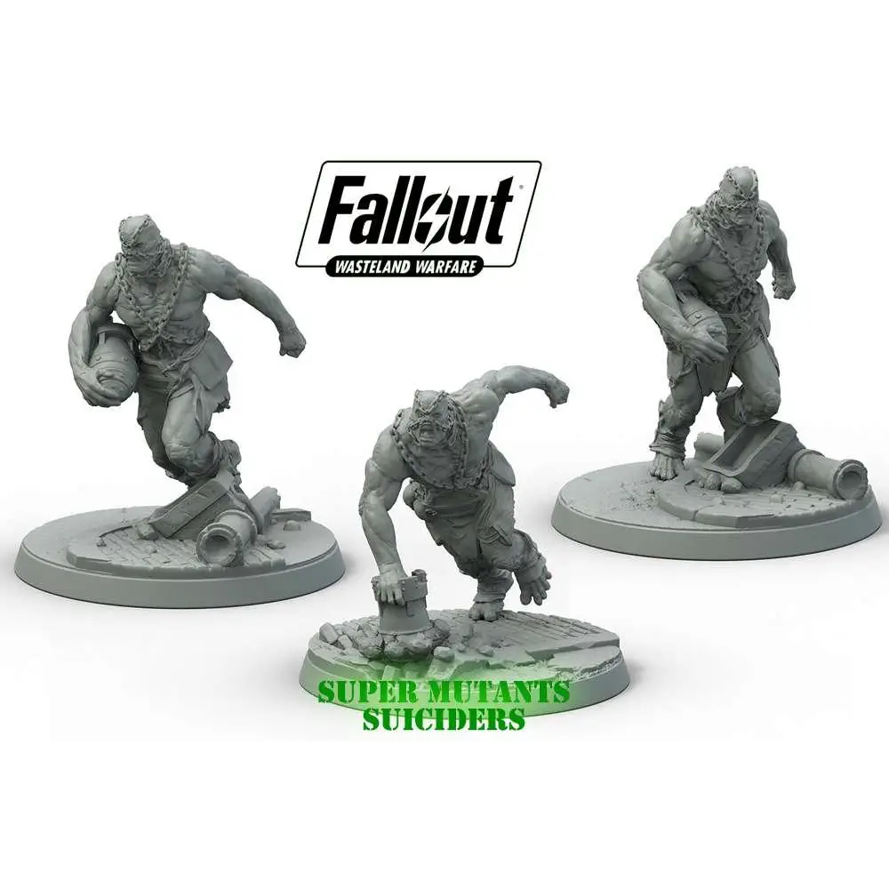 Grå plast Super Mutant Suiciders från Fallout: Wasteland Warfare-setet