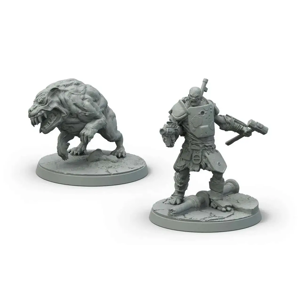 Fallout: Wasteland Warfare Super Mutants Hammer Set med grå plastfigurer av monster och krigare