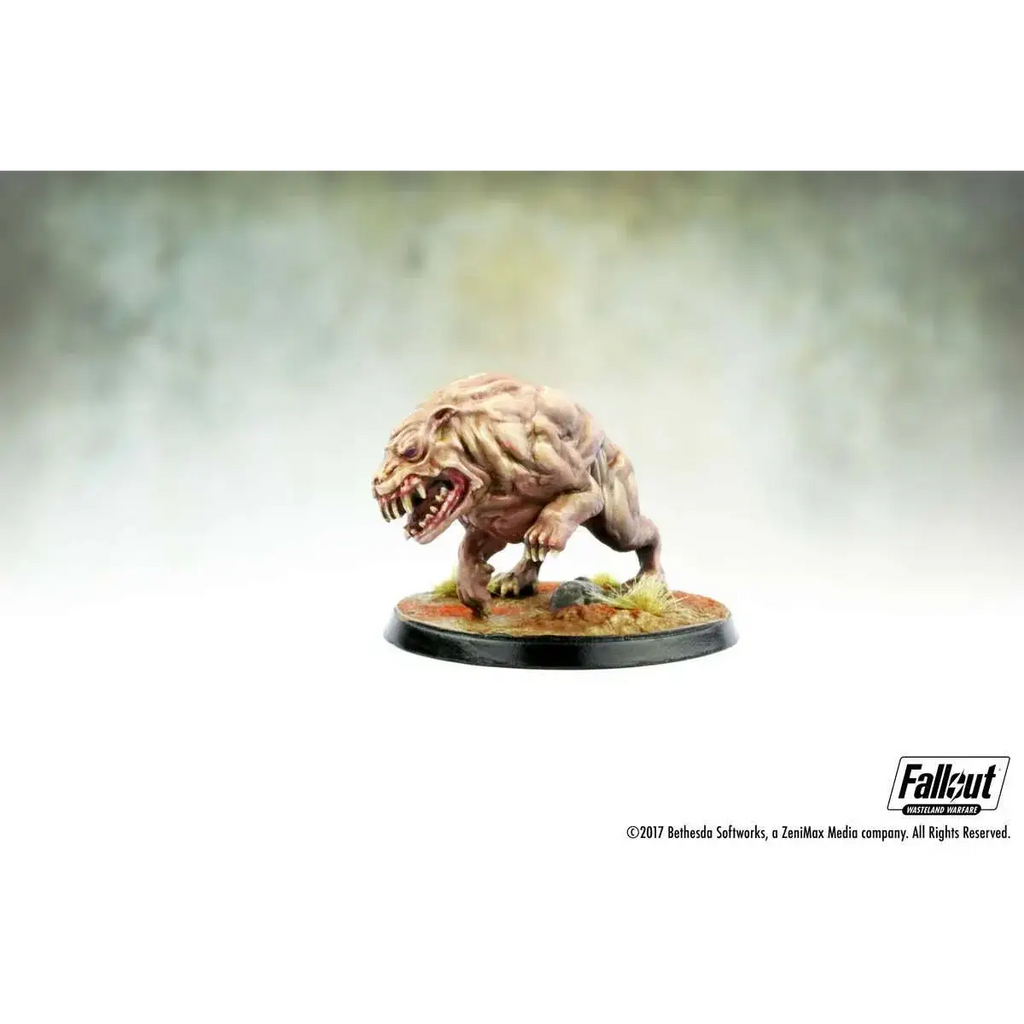 Fallout: Wasteland Warfare Super Mutants Hammer Set – grotesk muskulös best med tänder och klor på rund bas