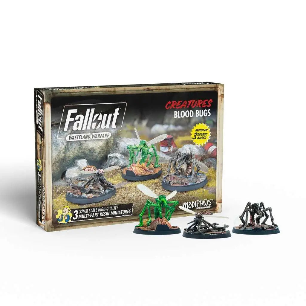 Gröna och svarta resinminiatyrer av blood bugs från Fallout: Wasteland Warfare
