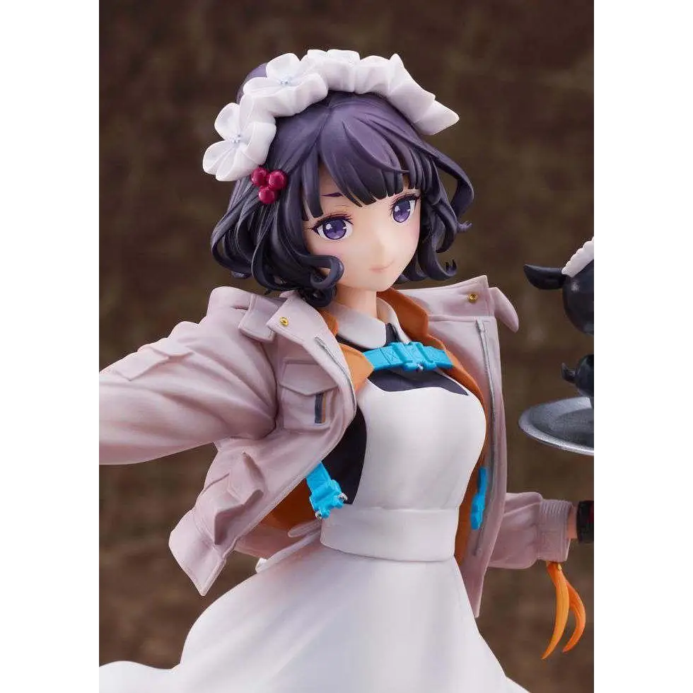 Hokusai figurine: anime girl med lila hår, vita blommor, rosa jacka