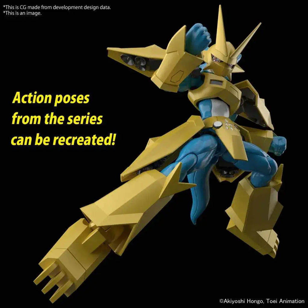 Guld- och blå rustad robotfigur med vinklad design, Figure Rise Digimon Magnamon