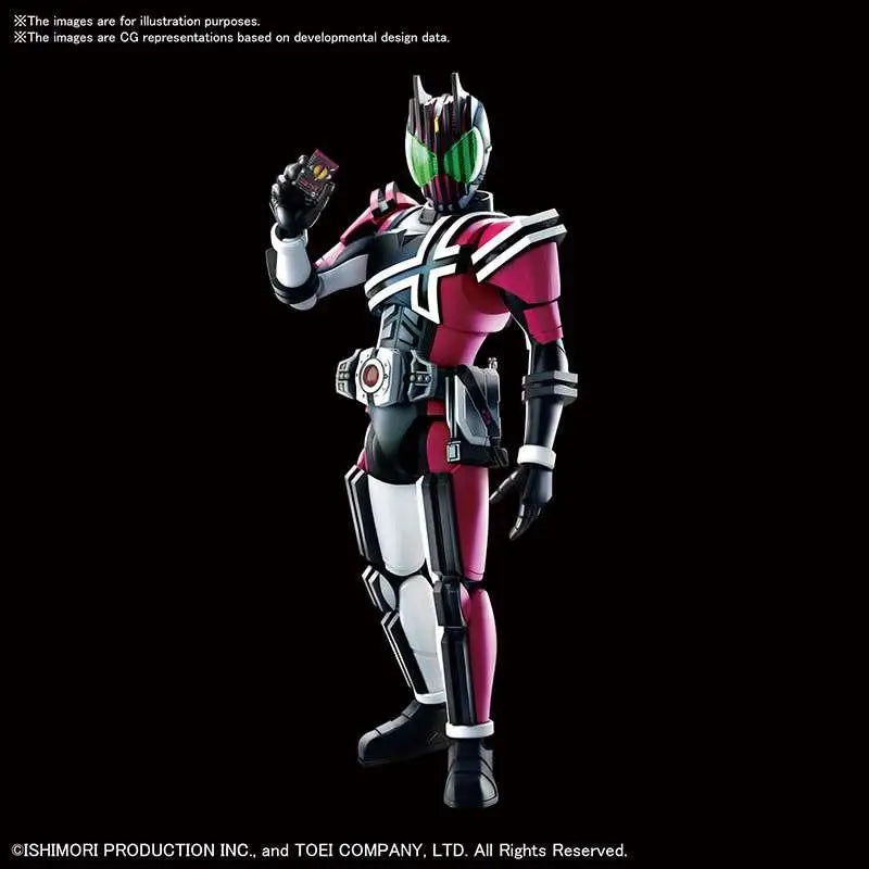 Rosa och svart rustad figur med grön visir, detaljerad plastkonstruktion för Figure Rise Masked Rider Decade