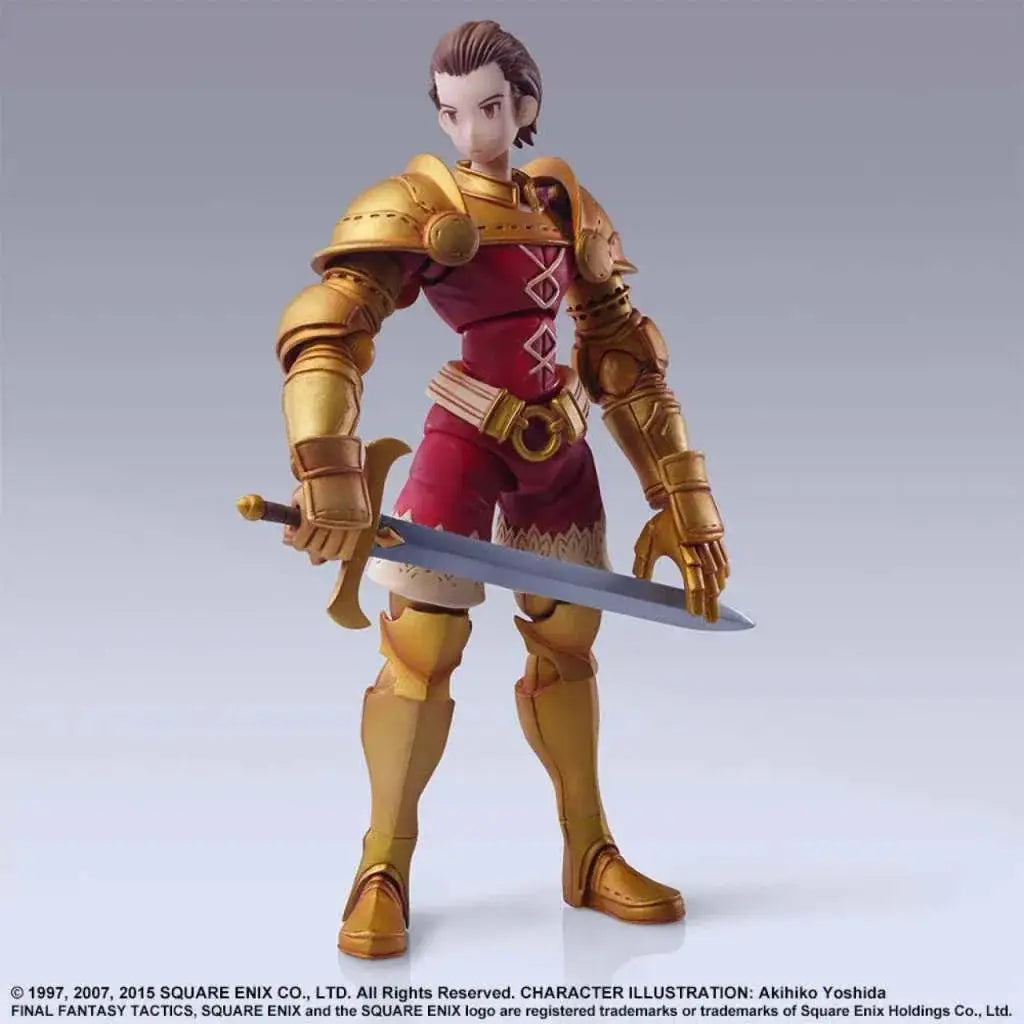 Guldpläterad rustad riddarfigur i rött och guld, Delita Heiral från Final Fantasy Tactics, Square Enix