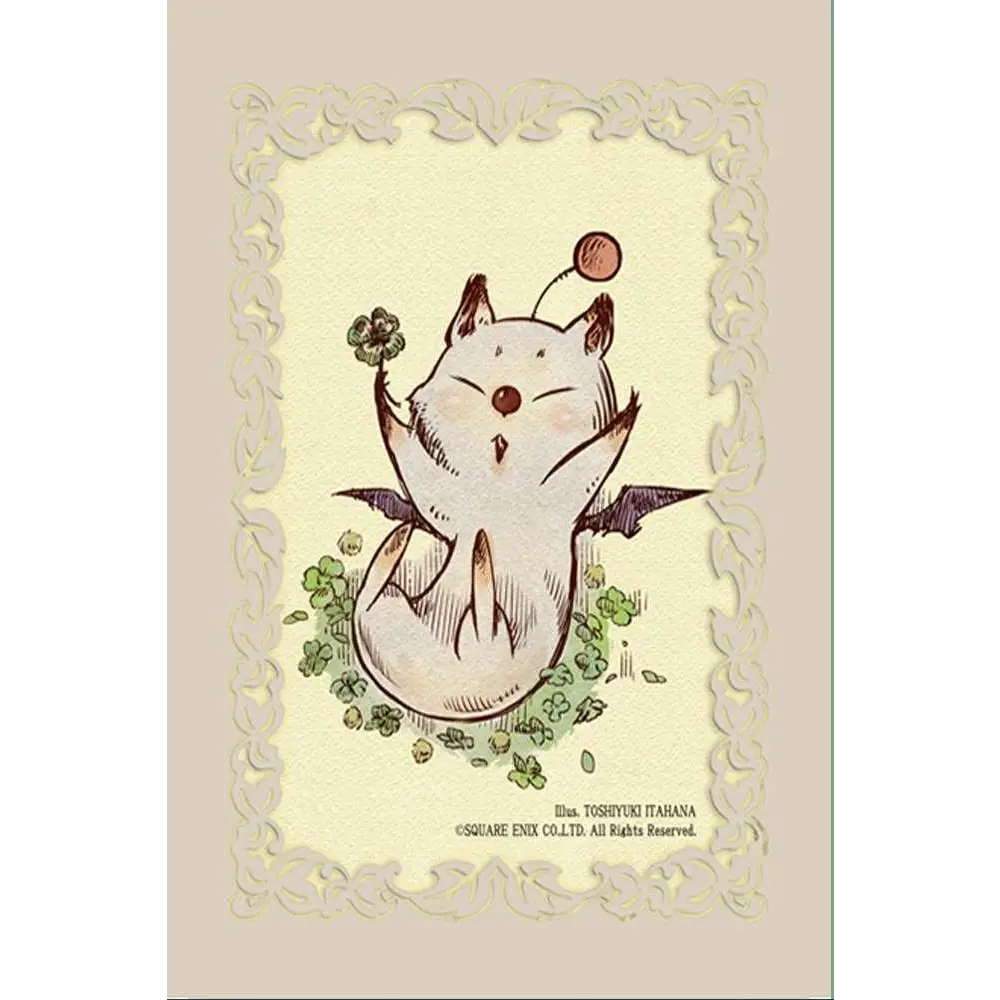 Sötlig krämfärgad kort med vingarfox och blomma i Final Fantasy TCG Moogle Sleeves