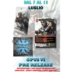 Blå metallisk Final Fantasy Opus VI-kort med Guy, 7000 kraft och rebellstatus i Pre Release Kit