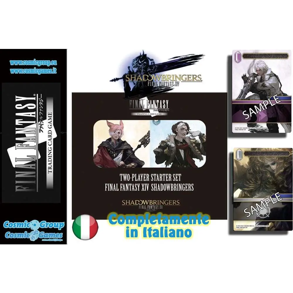 Final Fantasy XIV Shadowbringers tvåspelarstartpaket TCG-låda med italienska karaktärer