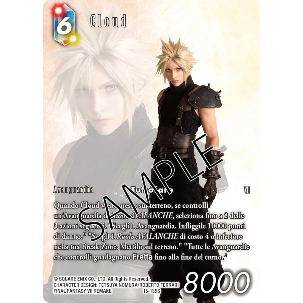 Svart rustad figur med spikig blond hår i Final Fantasy TCG Vs. Avalanche & Shinra-däck