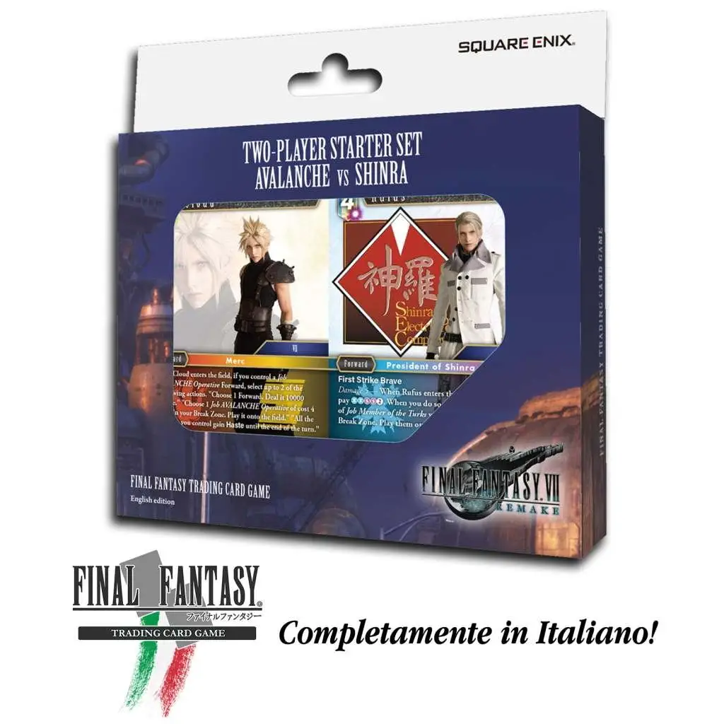 Blå kartonglåda för Final Fantasy TCG Vs. Decks Avalanche & Shinra, 2-spelarstartset
