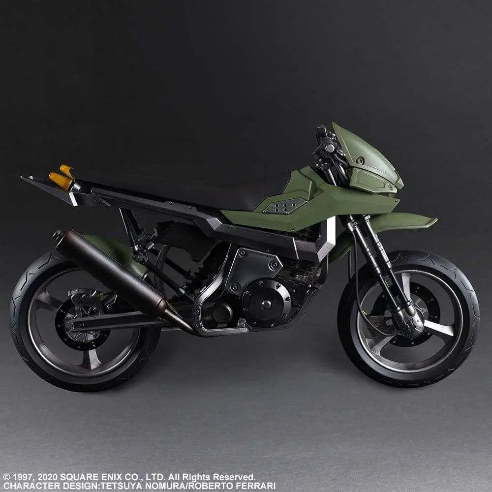 Final Fantasy VII Remake Jessie & Motorcycle Paket med olivgrön och svart rustad motorcykel med metalliska accenter