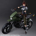 Detaljerad actionfigur av Jessie från Final Fantasy VII Remake på olivgrön motorcykel i silver och svart rustning