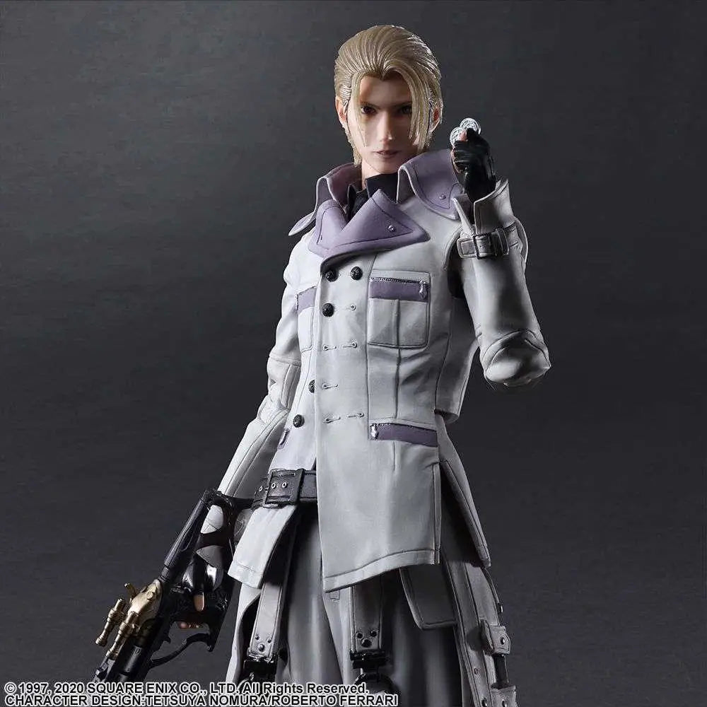 Detaljerad Final Fantasy VII Remake Rufus Shinra actionfigur i grå trenchcoat