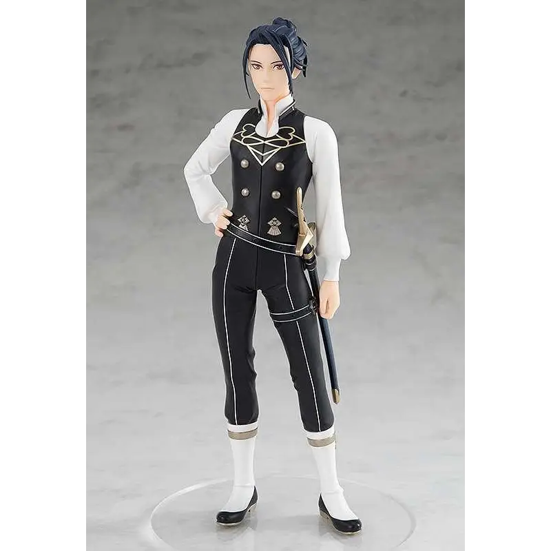 Svartvit figur av Felix Hugo Fraldarius från Fire Emblem med guldiga detaljer på klar bas