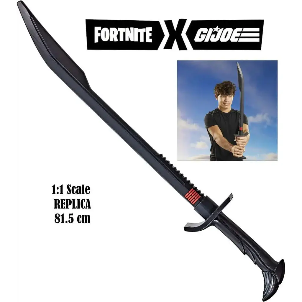 Svart plastsvärd-replika av Fortnite G.I. Joe Snake Eyes katana med röda och vita märken på skaftet