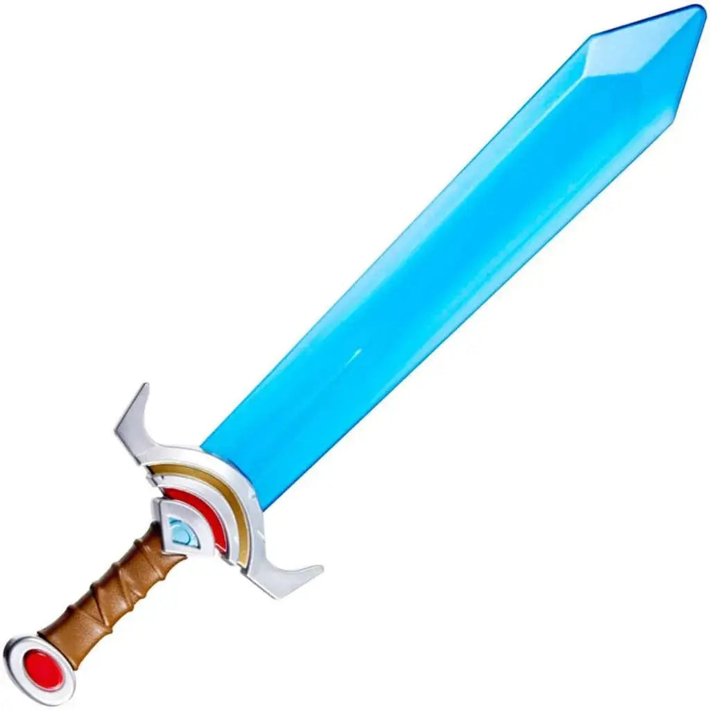 Translucent blå plastsvärd med brun grepp, silverdetaljer och röda cirklar för Fortnite Skyes Epic Sword of Wonder Replika