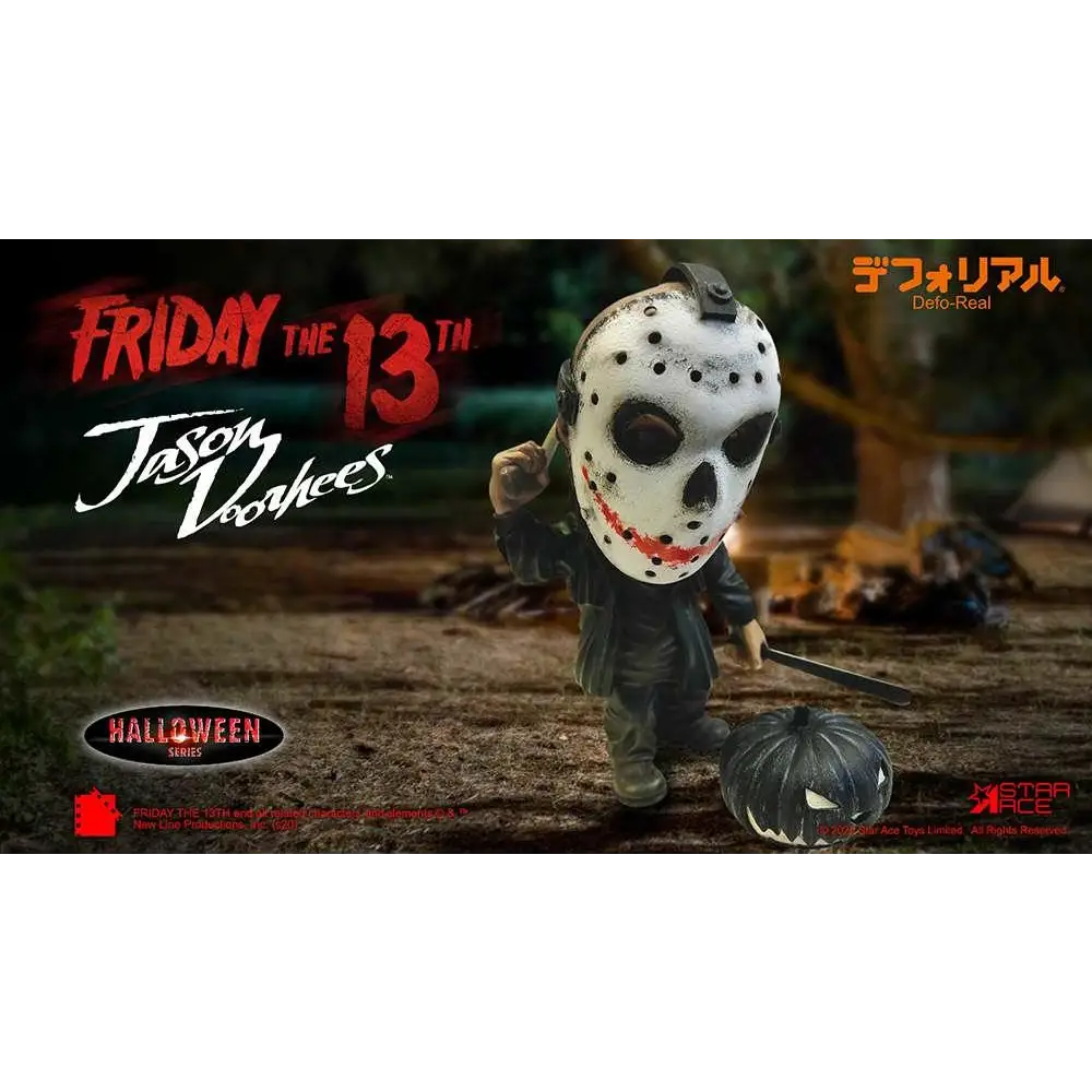 Vit Jason Voorhees hockeymask i svart och vitt med röd söm runt munnen på figur