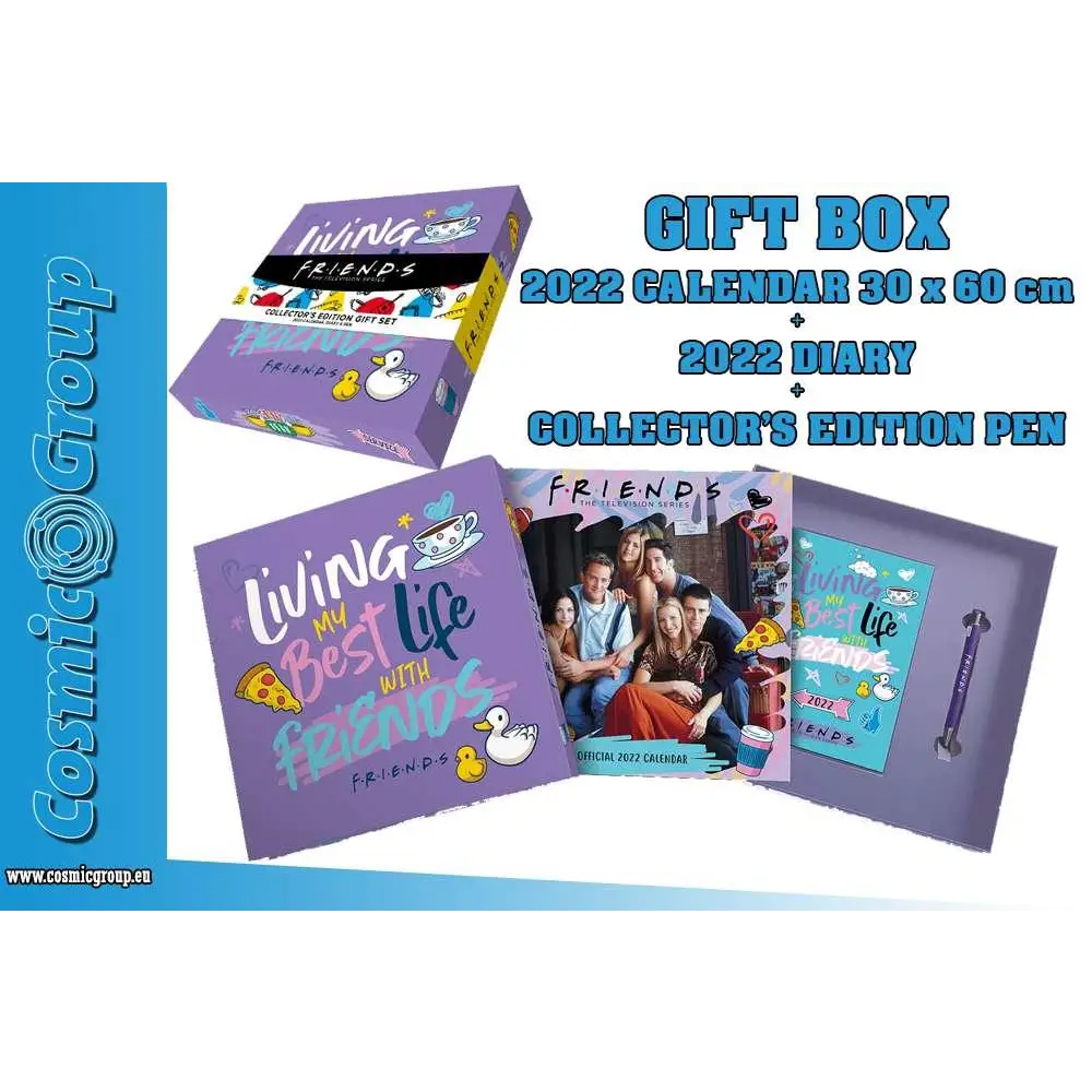 Lila Friends-tematisk presentbox med 2022-kalender, dagbok och samlarpenna