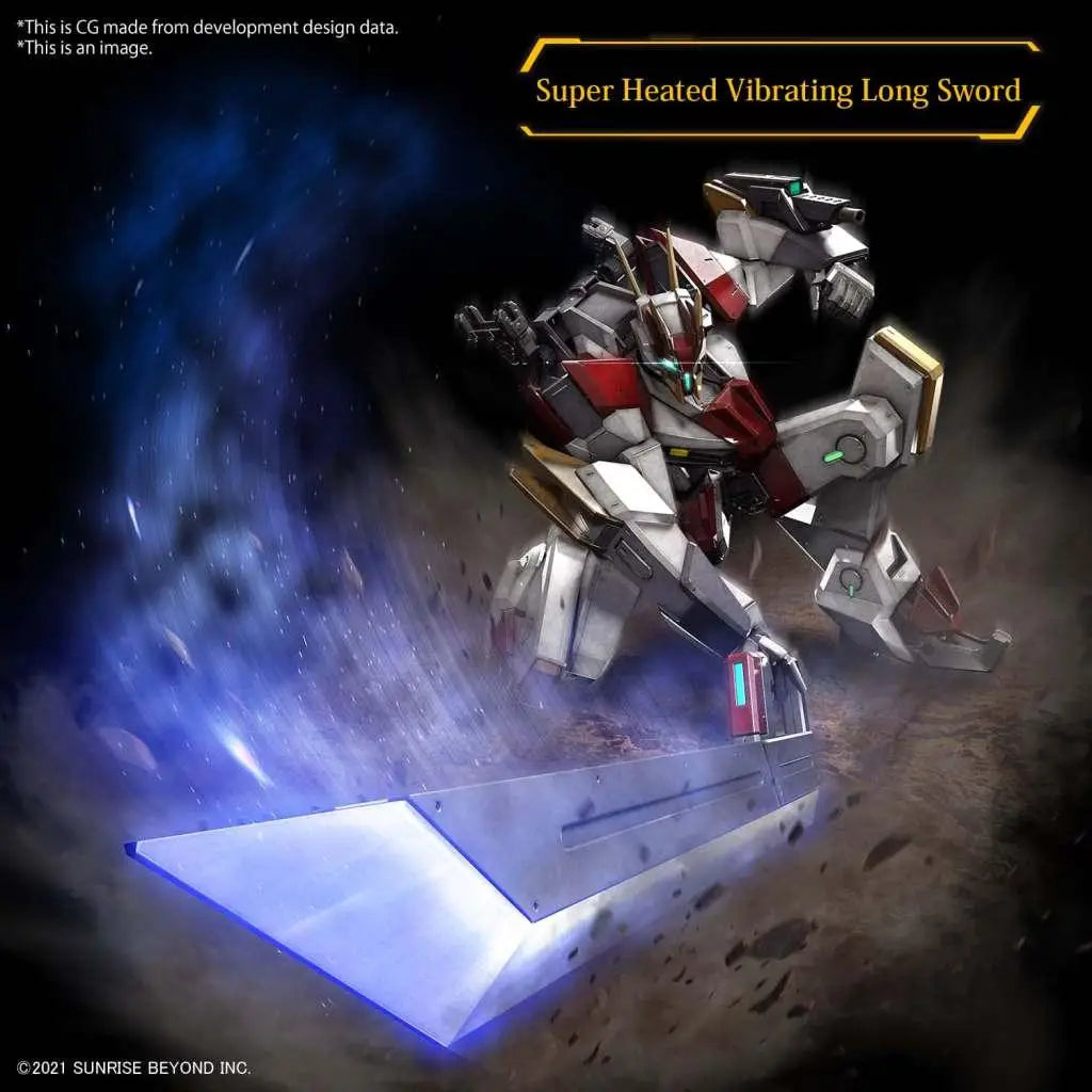 Vit guld och röd Gundam-robot med glödande blå upphettad vibrerande långsvärd, Full Mechanics Mailes Kenbu Zan 1/48