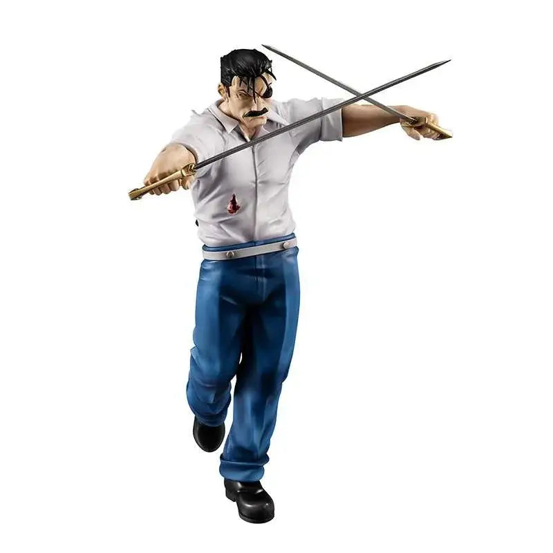 Fullmetal Alchemist Wrath G.E.M. Statue med svart hår, ögonlapp och korsade svärd