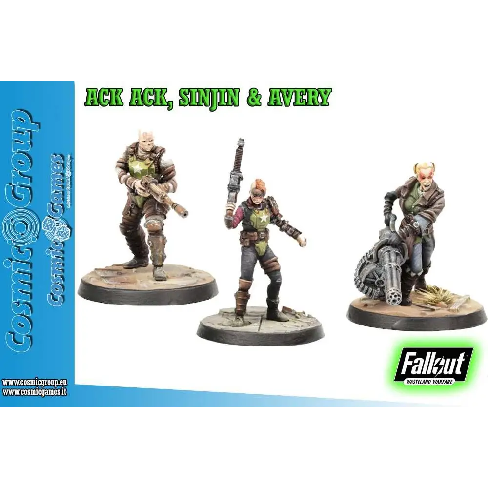 Fallout Wasteland Warfare Ack Ack Sinjin och Avery raider miniatyrer i målad detalj