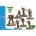 Raiders core set med sju detaljerade miniatyrer i postapokalyptisk utrustning från Fallout: Wasteland Warfare
