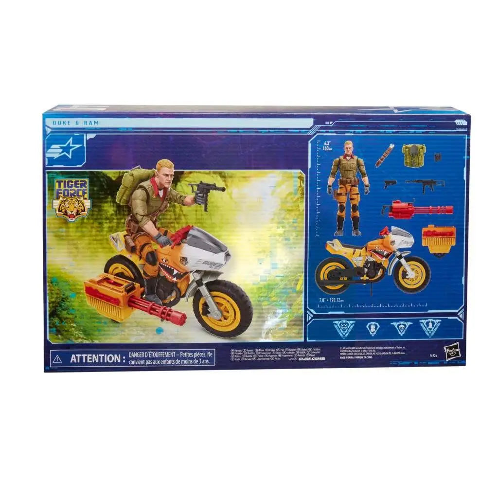 G.I. Joe Classified Series Tiger Force Duke & Ram-figurer med motorcykel i orange, vit och gul plast