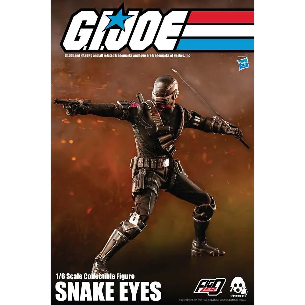 Svart och silverrustad Snake Eyes GI Joe 1/6 samlarfigur i stridsposition