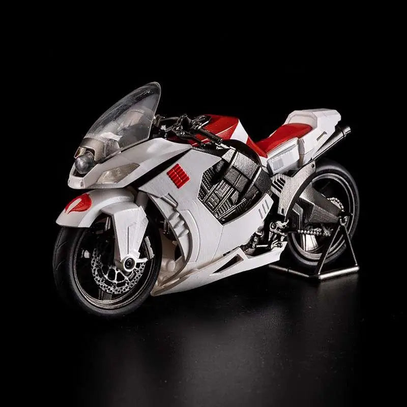 Vit och röd pressgjuten G.I. Joe Storm Shadow Arashikage-motorcykelmodell med kromdetaljer