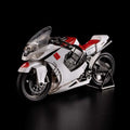Vit och röd pressgjuten G.I. Joe Storm Shadow Arashikage-motorcykelmodell med kromdetaljer