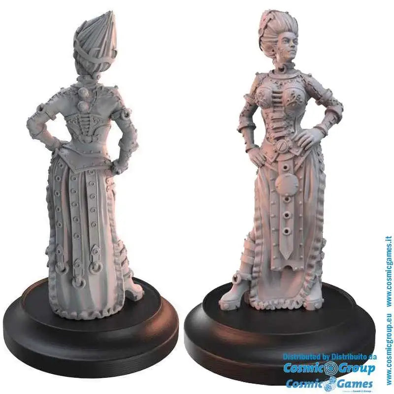 Steampunk-kvinnlig figurin i metallrustning och korsett, Galvanic Mysteries Posse, Wild West Exodus