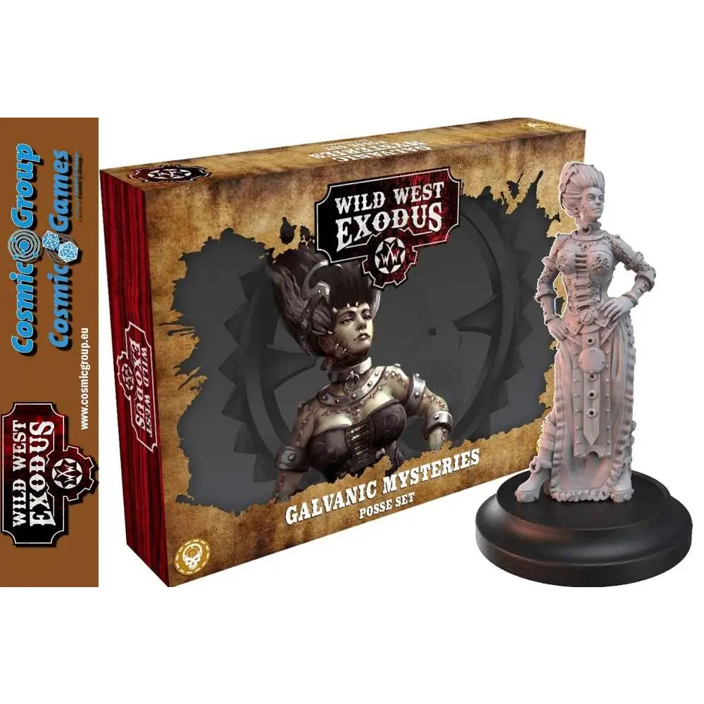 Steampunk damfigur figur med metallrustning och korsettklänning på svart bas, Galvanic Mysteries Posse - Wild West Exodus