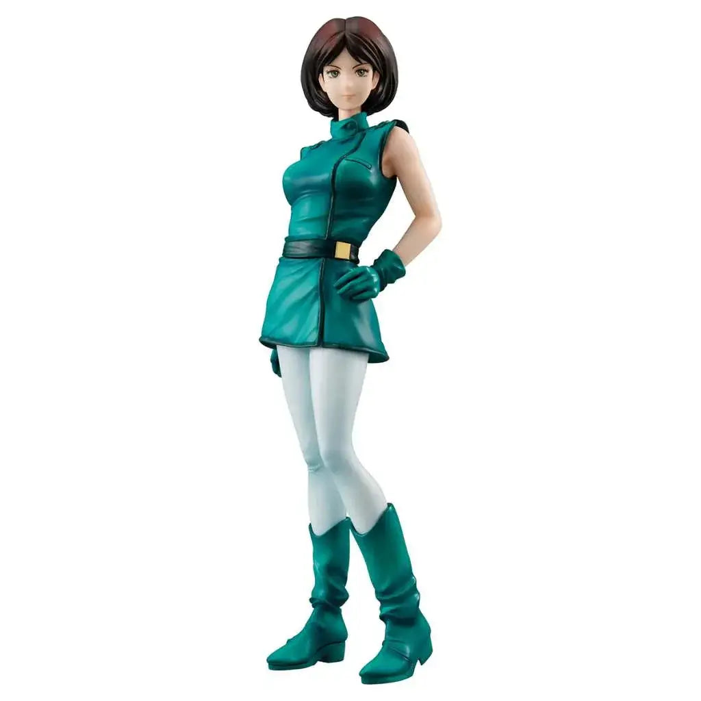 Tealgrön vinylfigur av Emma Sheen från Ggg Z Gundam i PVC, med ärmlös outfit, vita leggings och matchande stövlar och handskar