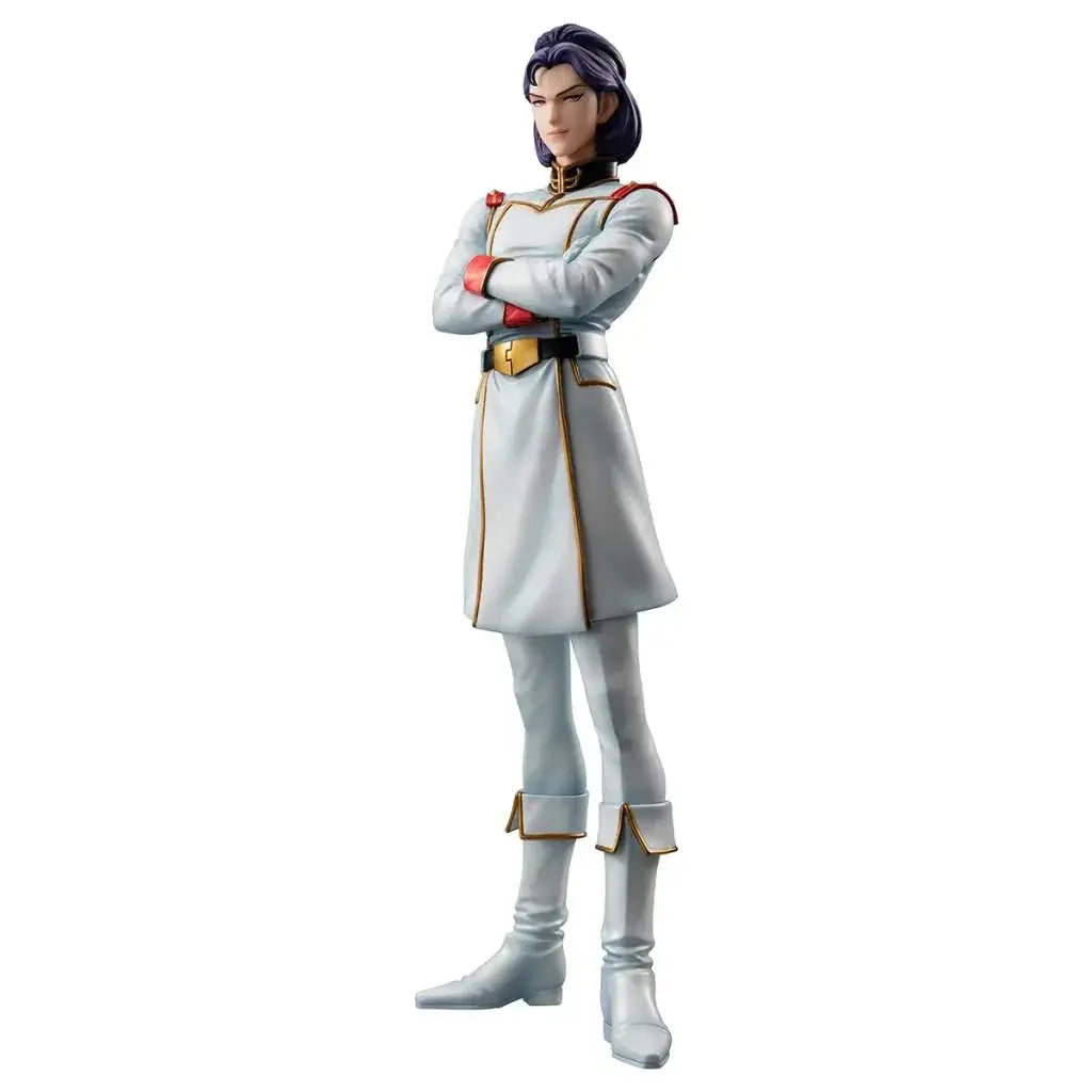 Detaljerad figur av Paptimus Scirocco från Ggg Z Gundam, lila hår, grå uniform med guld och rött