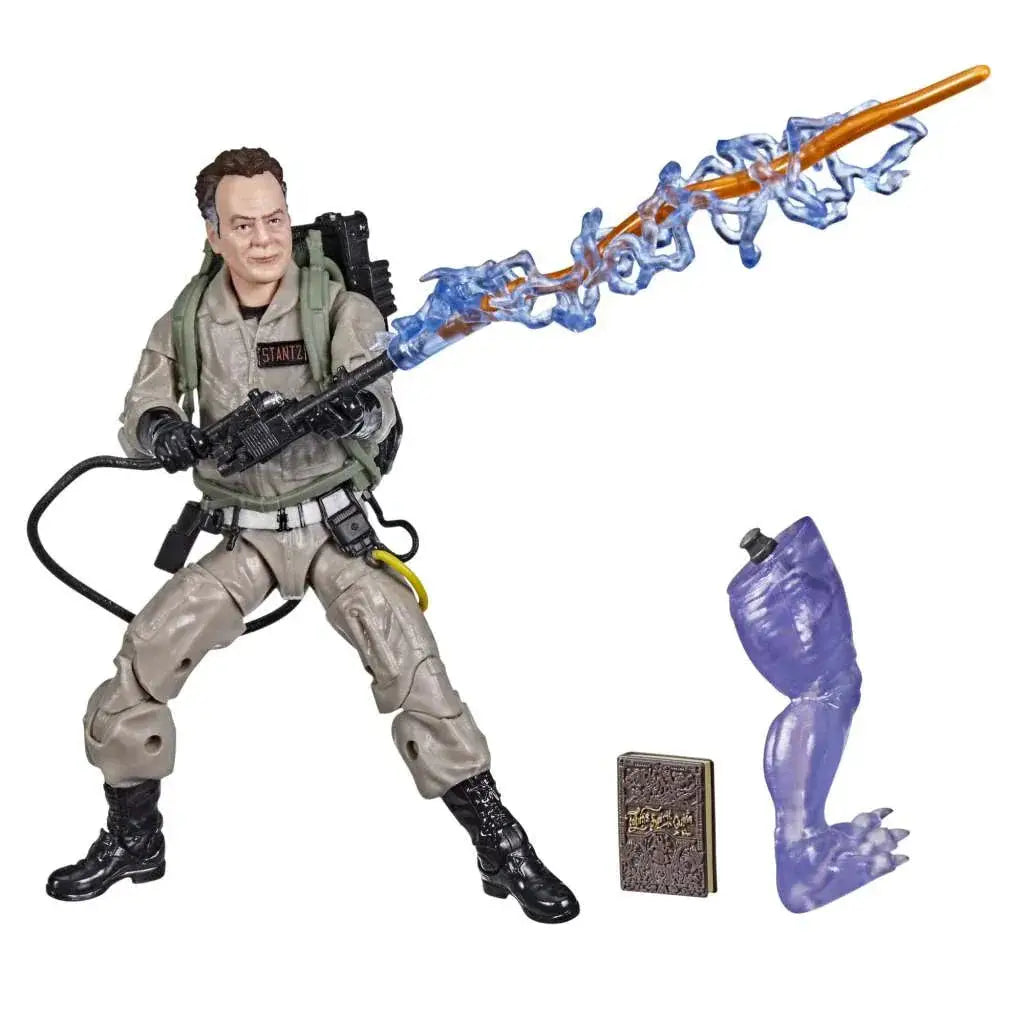 Ghostbusters Afterlife Ray Stantz actionfigur i beige uniform med protonpack och vapen