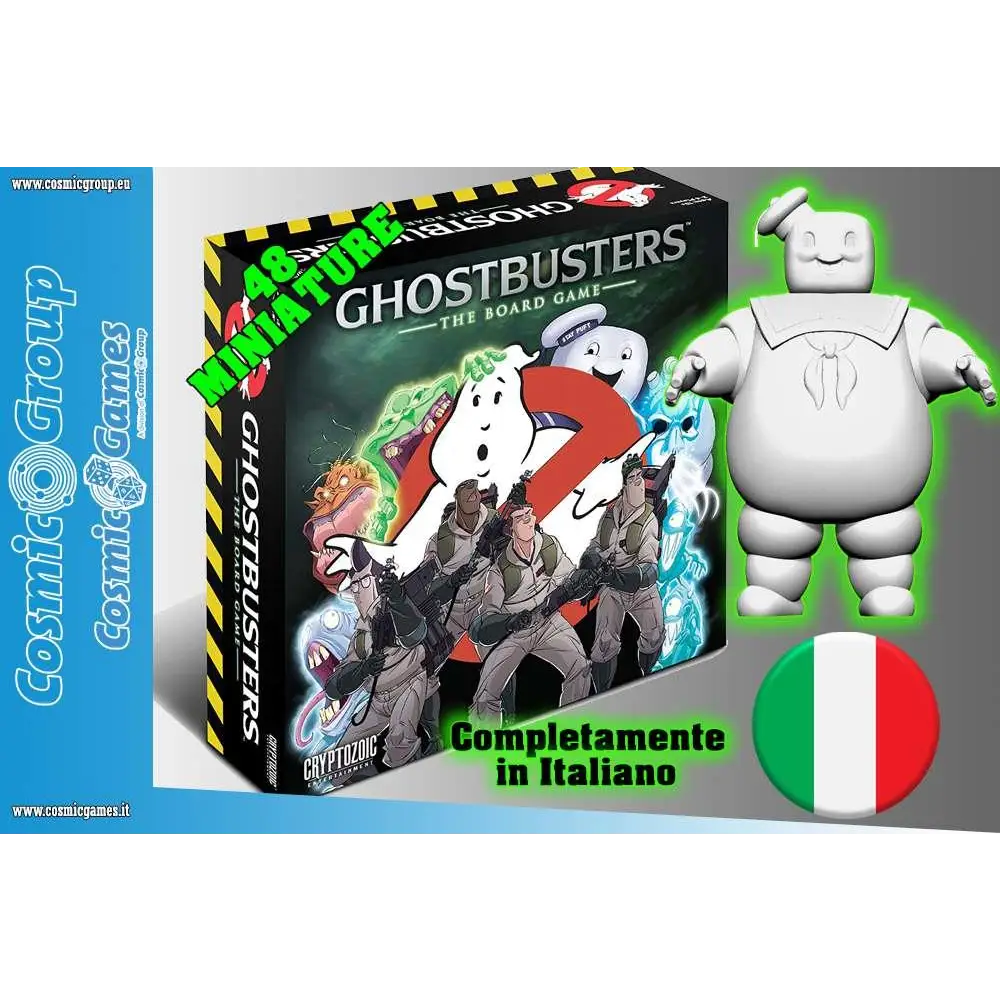 Vit lysande grönkantad Stay Puft marshmallow man-figur från Ghostbusters: Brädspel