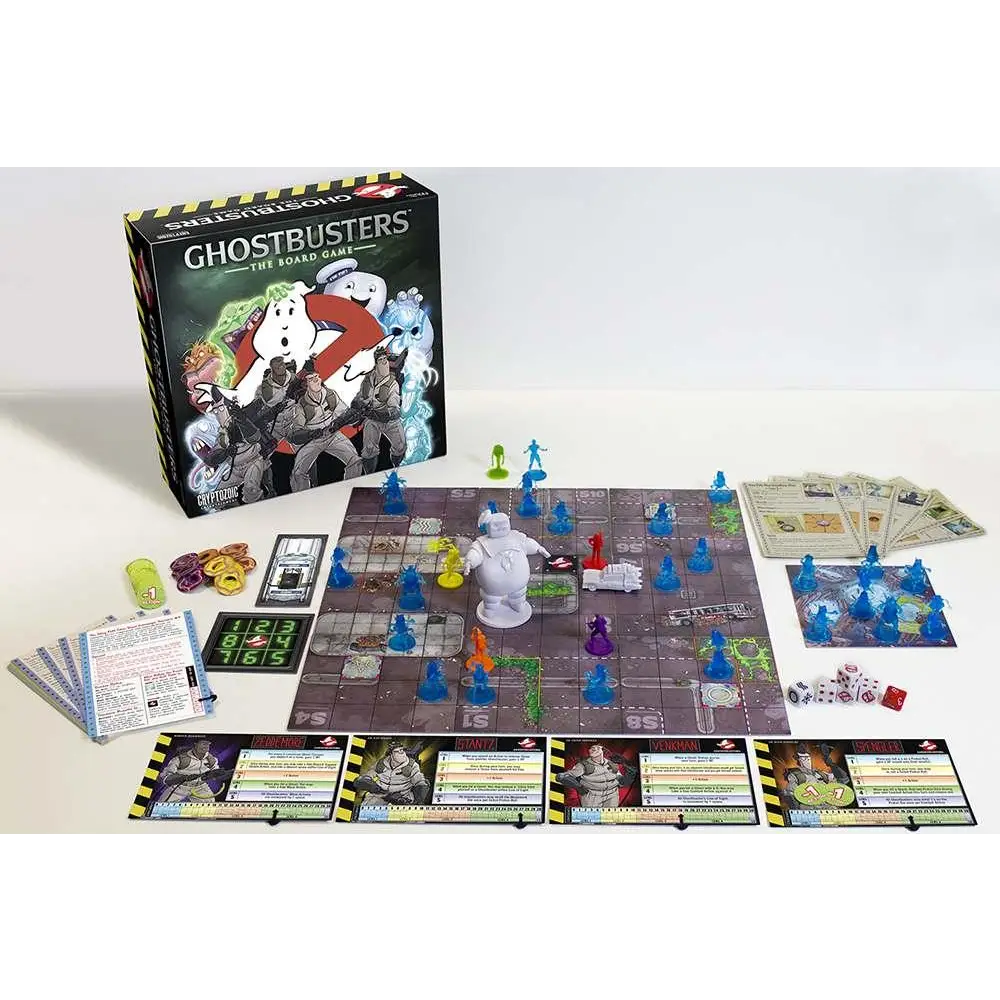 Ghostbusters brädspel med färgglad spelplan och figurer