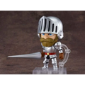 Silverpläterad riddarfigur med brun skägg och blå ögon i detaljerad rustning med spjut, Ghosts ’n Goblins Arthur Nendoroid