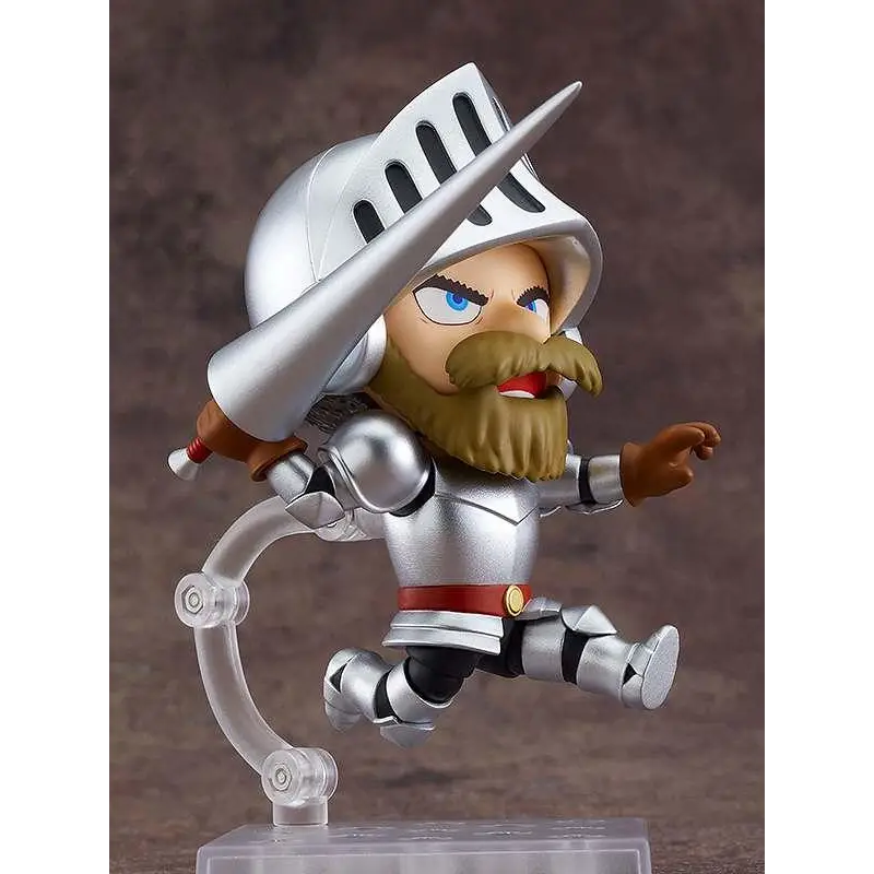 Silverpläterad riddarfigur med detaljerad hjälm, rustning och brunt skägg från Ghosts n Goblins Arthur Nendoroid