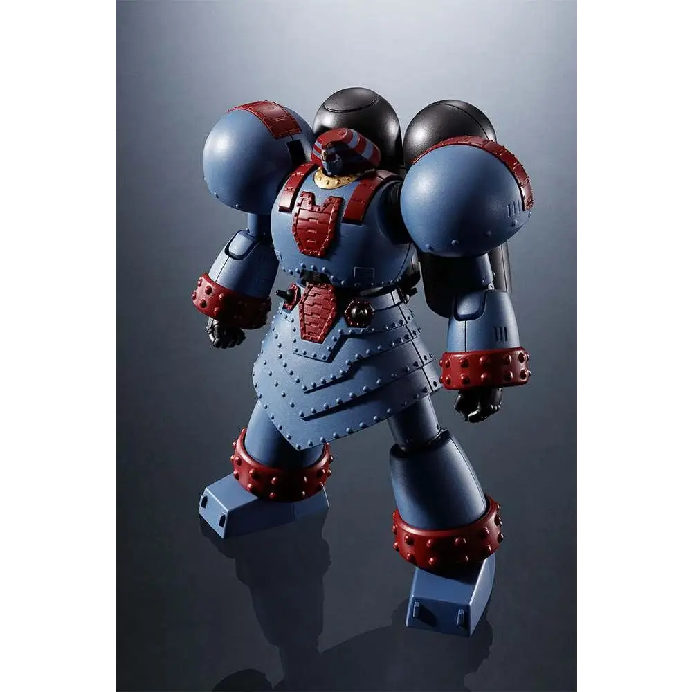 Blå och röd rustad robotfigur med metallisk finish, detaljerade nitar och ledade lemmar i Giant Robo Animation Ver - Super Robot Chogokin
