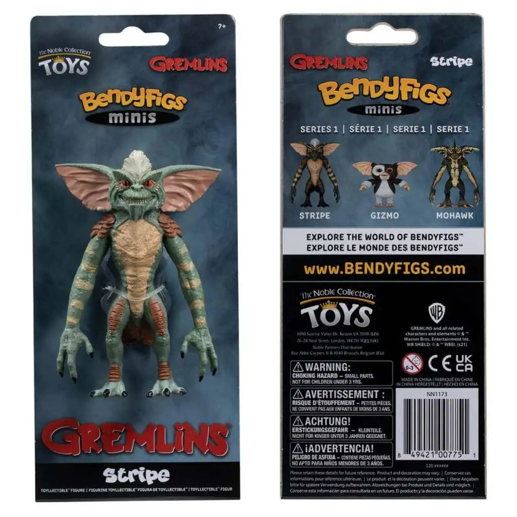 Grön och brun randig gremlin actionfigur från Bendyfigs Minis-serien