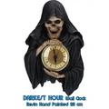 Grim Reaper Klocka: svart resinfigur med guldklocka, 28 cm