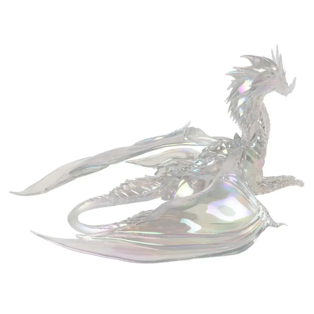 Translucid, iriserande Aurene-drake från Guild Wars 2, detaljerad samlarfigur