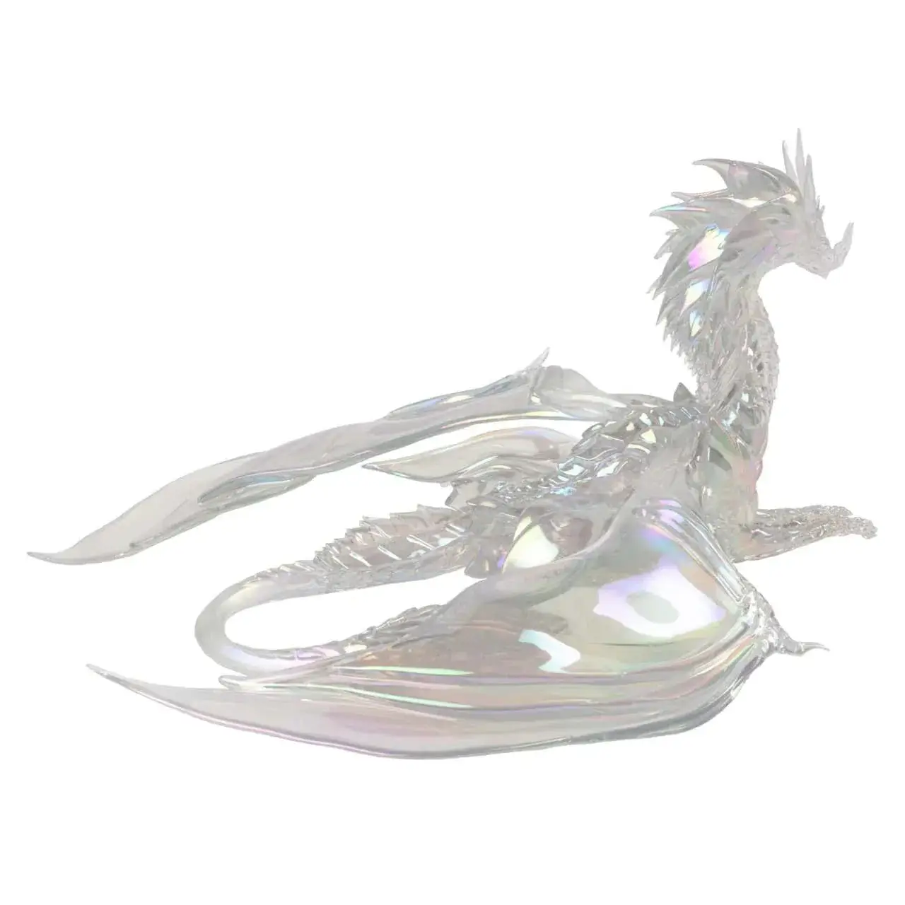 Translucid, iriserande Aurene-drake från Guild Wars 2, detaljerad samlarfigur