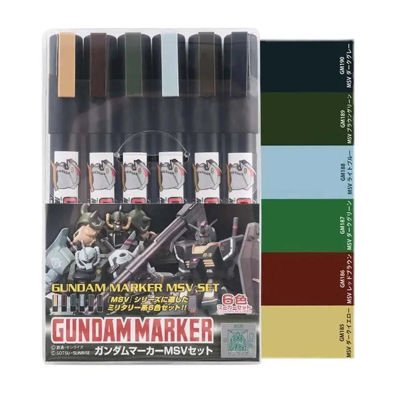 Gundam Marker AMS-127 MSV-set med sex militärfärgade pennor