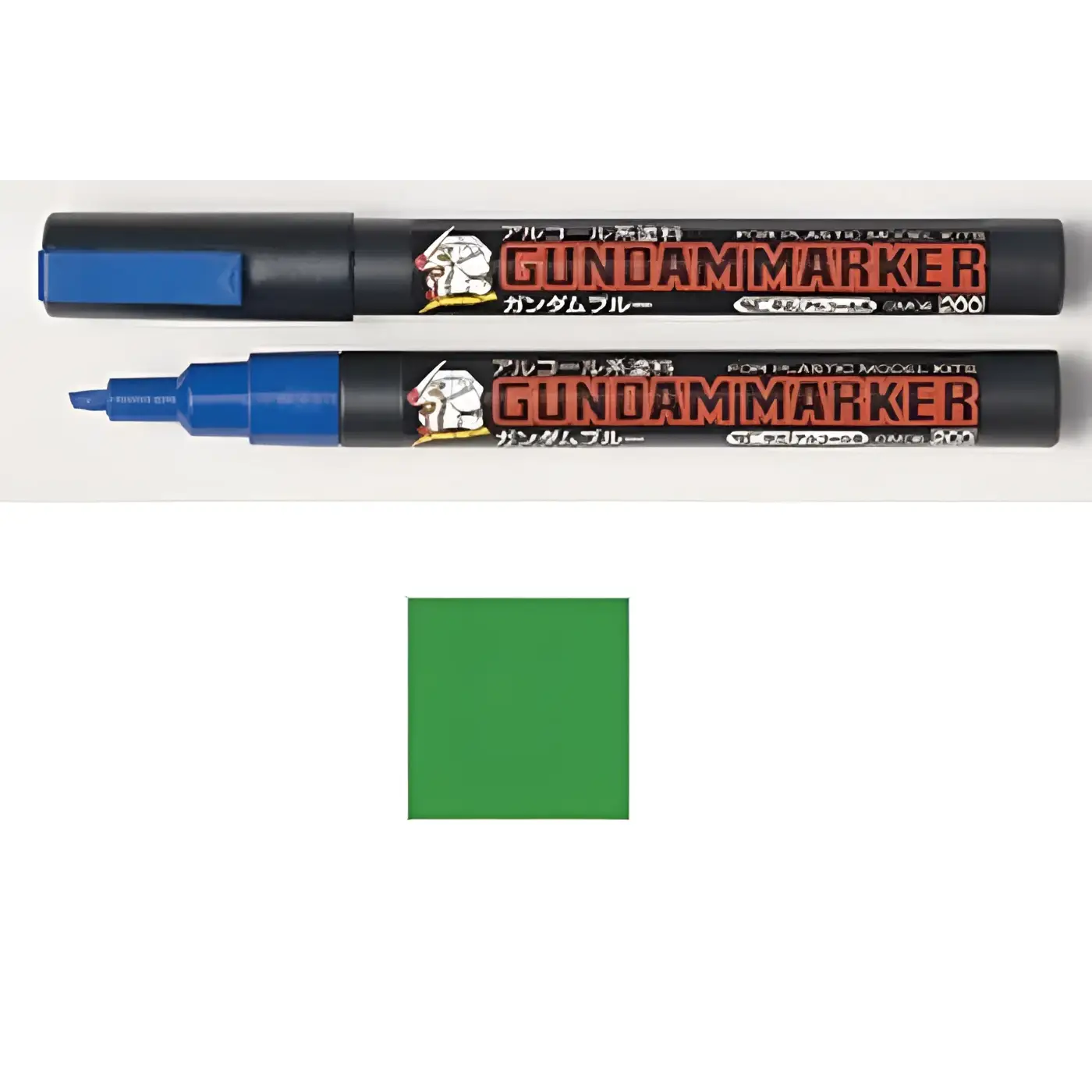 Två svartkroppade Gundam Marker GM-09 med blå lock och spetsar för modellkit